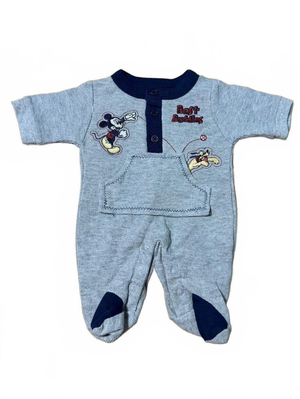 Disney Baby Premie Gray Waffle Knit Mickey and Goofy Embroidered Outfit